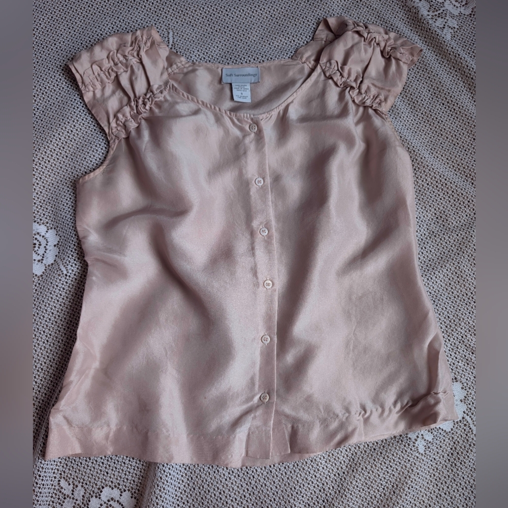 Silk Button Down Blush Top - image 3